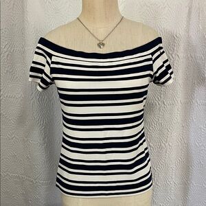 Sunny Girl Navy and White Striped Off-Shoulder Top